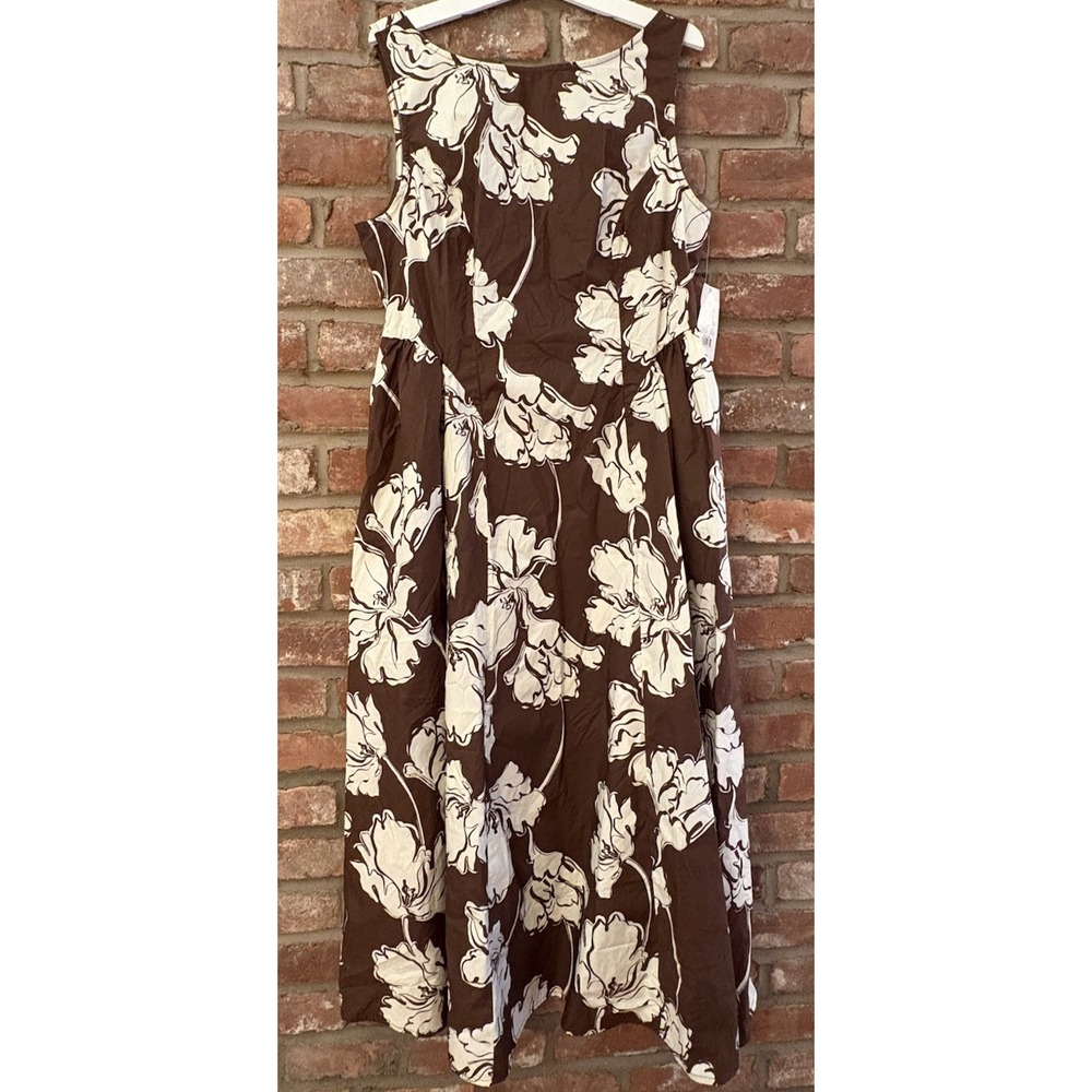 A New Day Women's Corset Midi A-Line Dress Brown Floral Cotton NWT